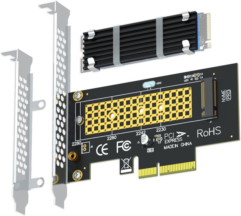 GLOTRENDS محول PA09-HS M.2 NVMe إلى PCIe 4.0 X4 مع مبرد M.2 لوحدة تخزين M.2 NVMe SSD - Image 1