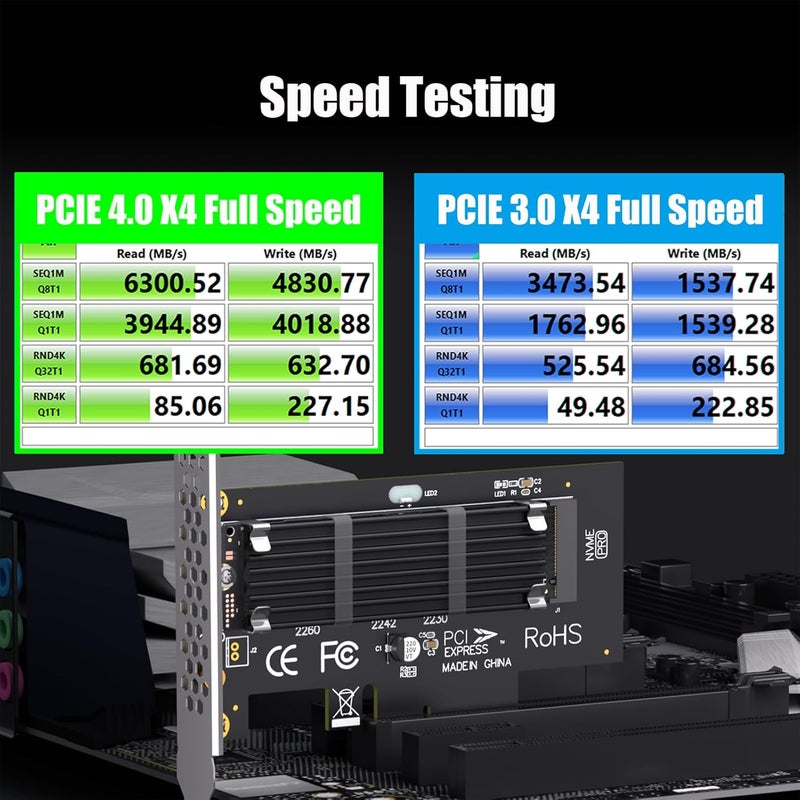 GLOTRENDS محول PA09-HS M.2 NVMe إلى PCIe 4.0 X4 مع مبرد M.2 لوحدة تخزين M.2 NVMe SSD - Image 5