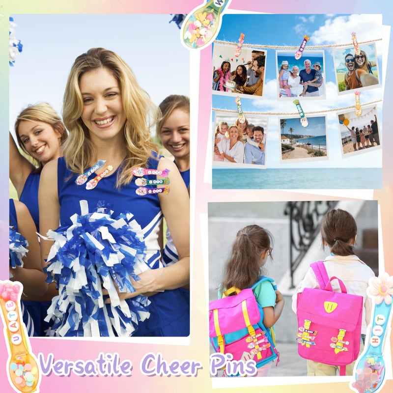 Fayoo 50 Pack DIY Cheer Pin Kit - 50 pcs Wooden Clothes Pins, U ATE Beads, Cheer Spoons and Charms for Pep Rally Cheerleader Gifts Team Spirit Gifts for Girls Sports, Volleyball (Bright Color) - Image 4