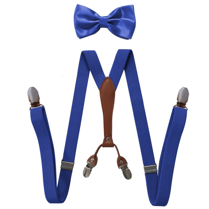 Fashionable Trendy Unisex Elastic Adjustable Suspenders Anti-slip Universal Bib Pants For Adults Kids Loose Fitting Royal Blue 