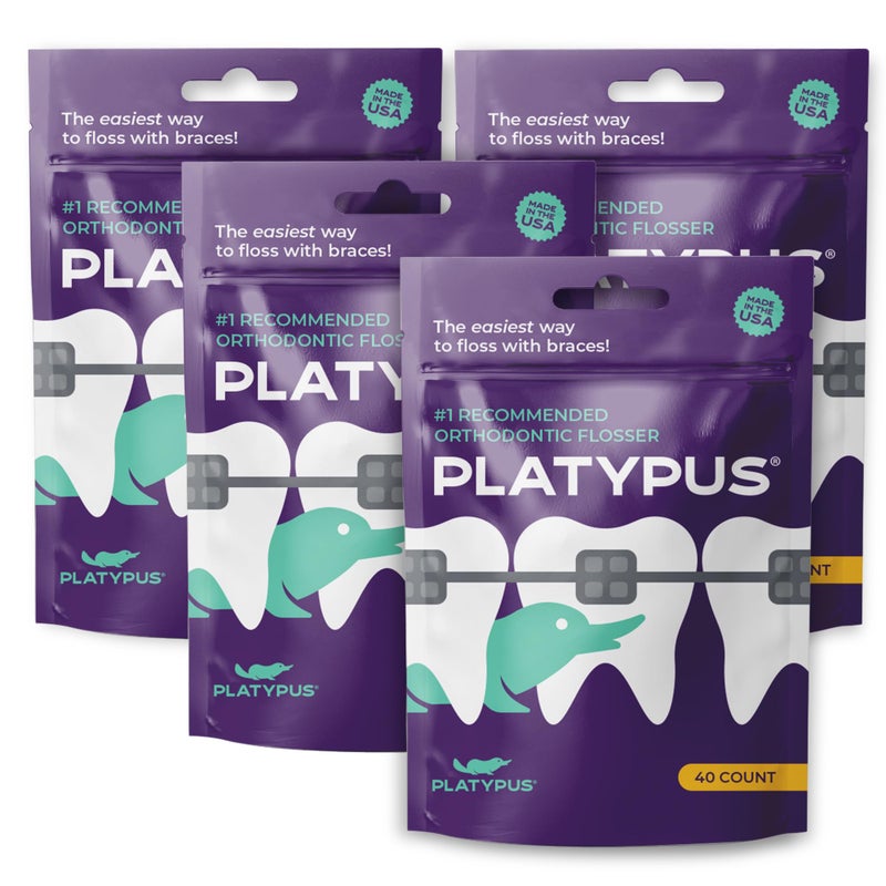 Platypus Orthodontic Flossers for Braces Ortho Picks for Adults Kids Fits Under Arch Wire NonDamaging Encourage Flossing Habits Floss Teeth in Under Two Minutes 40 Count Pack of 4