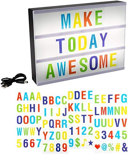 IKTU Plastic LED Cinematic Light Decorative Box Sign Interchangeable Letters Numbers Symbols Marquee with USB Cable A5 Size 85 Letters Multicolor - Image 1