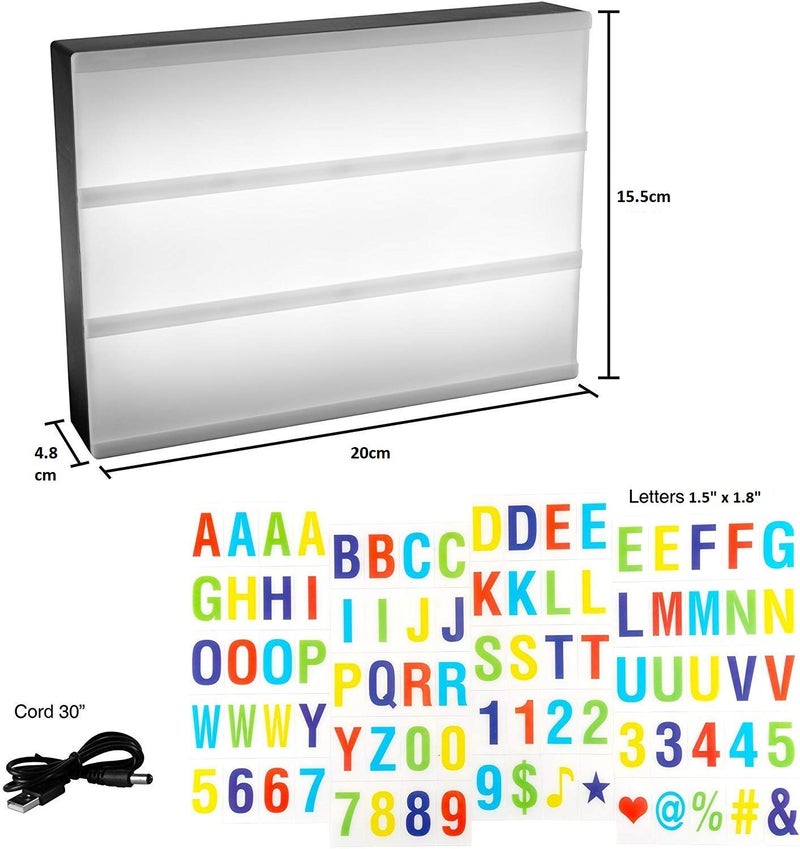 IKTU Plastic LED Cinematic Light Decorative Box Sign Interchangeable Letters Numbers Symbols Marquee with USB Cable A5 Size 85 Letters Multicolor - Image 3