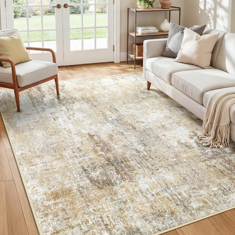RELEANY Washable Area Rugs 5'x7' Non-Slip Modern Abstract Soft for Living Room Entryway Bedroom Nursery, Print Pattern, Neutral Brown Gray - Image 1