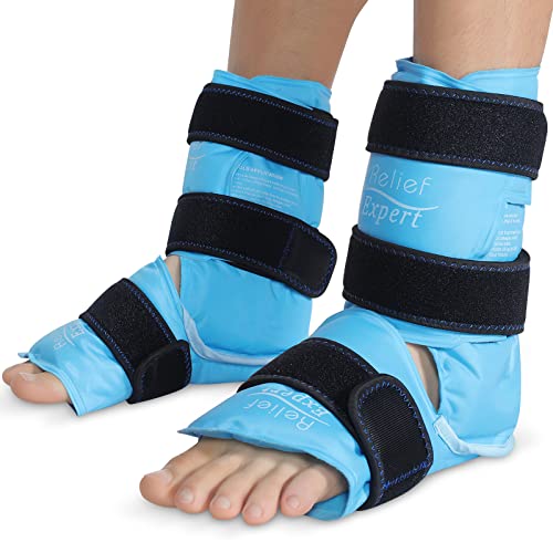 Relief Expert Ankle Ice Pack Wrap 2 Packs Reusable Cold Gel Pack for Foot and Heel DualSided Design with Soft Plush Lining Flexible Cold Compress for Achilles and Ankle Support Blue