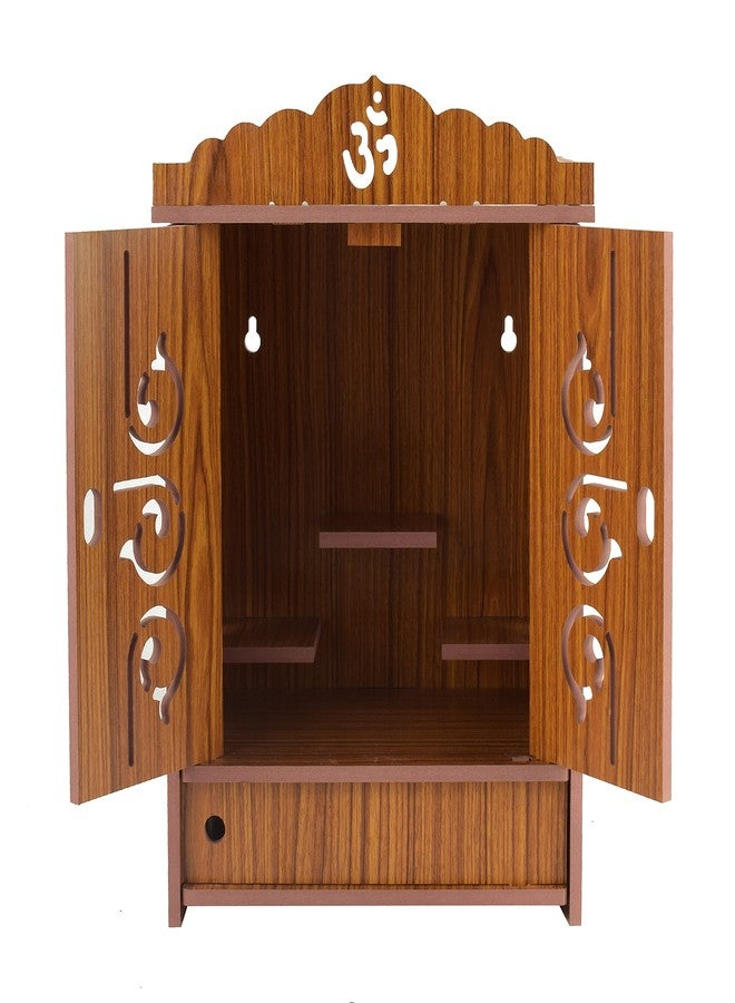 COMERT Beautiful MDF Wooden Temple,Home Temple, Pooja Mandir, Wall Hanging and Table Top Home Mandir Temple, Home Decor Beautiful Wooden Temple with Acrylic Om Design, (28*28*28 cm) (Light Brown) - Image 3