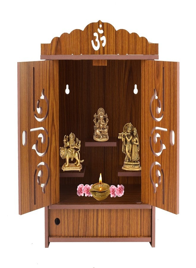 COMERT Beautiful MDF Wooden Temple,Home Temple, Pooja Mandir, Wall Hanging and Table Top Home Mandir Temple, Home Decor Beautiful Wooden Temple with Acrylic Om Design, (28*28*28 cm) (Light Brown) - Image 4