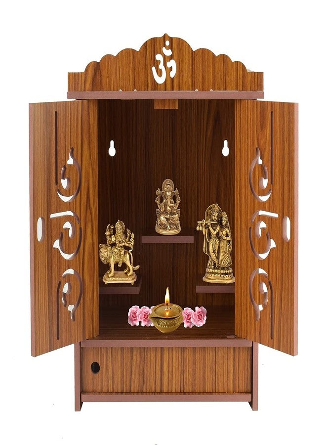 COMERT Beautiful MDF Wooden Temple,Home Temple, Pooja Mandir, Wall Hanging and Table Top Home Mandir Temple, Home Decor Beautiful Wooden Temple with Acrylic Om Design, (28*28*28 cm) (Light Brown) - Image 1