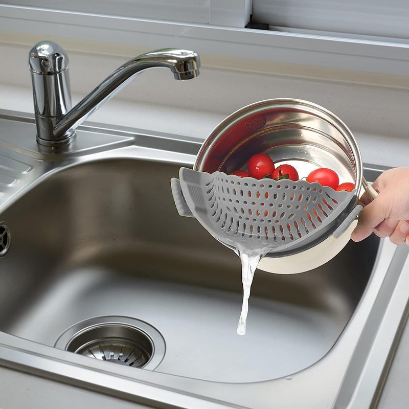 liboyixi Clip On Strainer Silicone for All Pots and Pans, Pasta Strainer Clip on Food Strainer for Meat Vegetables Fruit Silicone Kitchen Colander (Grey) - Image 4