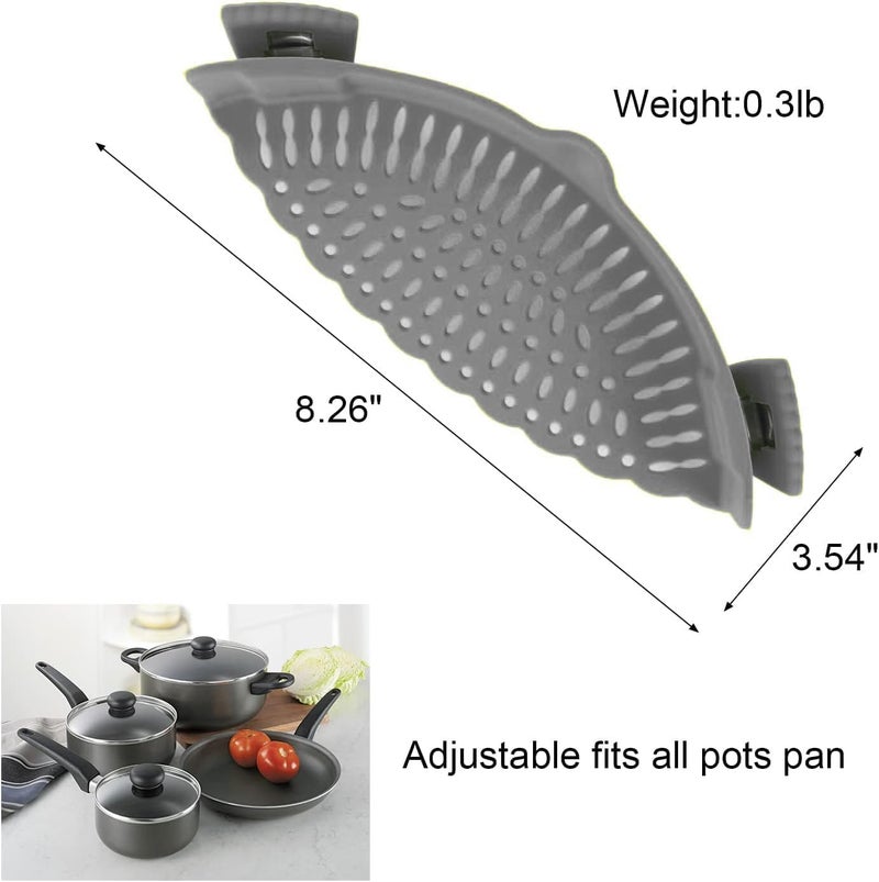 liboyixi Clip On Strainer Silicone for All Pots and Pans, Pasta Strainer Clip on Food Strainer for Meat Vegetables Fruit Silicone Kitchen Colander (Grey) - Image 2