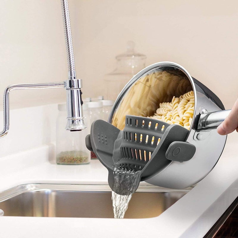 liboyixi Clip On Strainer Silicone for All Pots and Pans, Pasta Strainer Clip on Food Strainer for Meat Vegetables Fruit Silicone Kitchen Colander (Grey) - Image 5