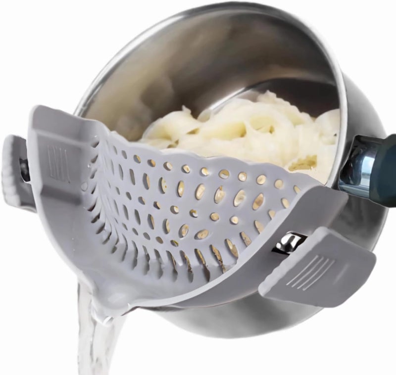 liboyixi Clip On Strainer Silicone for All Pots and Pans, Pasta Strainer Clip on Food Strainer for Meat Vegetables Fruit Silicone Kitchen Colander (Grey) - Image 1