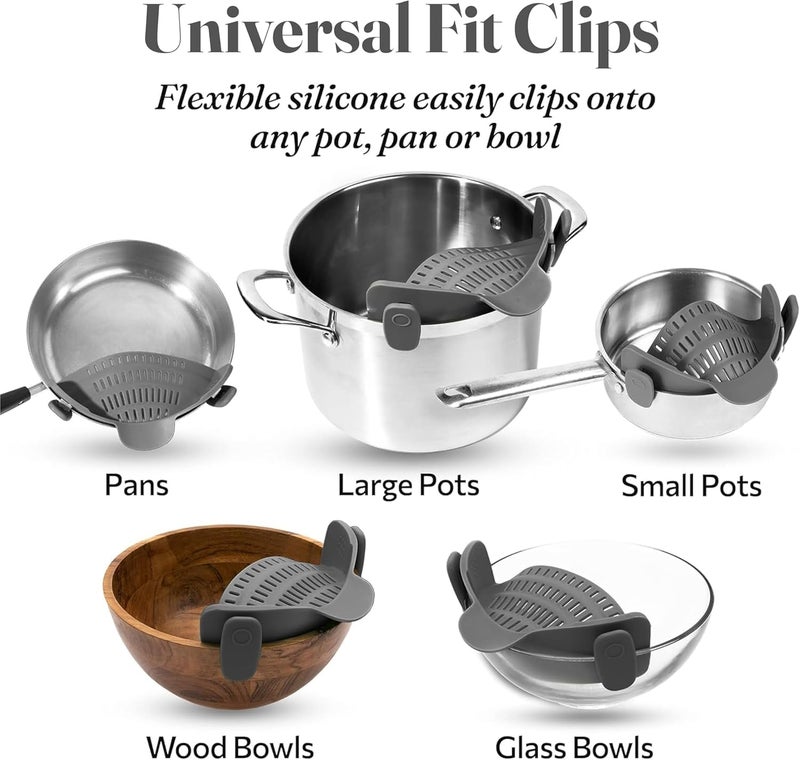 liboyixi Clip On Strainer Silicone for All Pots and Pans, Pasta Strainer Clip on Food Strainer for Meat Vegetables Fruit Silicone Kitchen Colander (Grey) - Image 3
