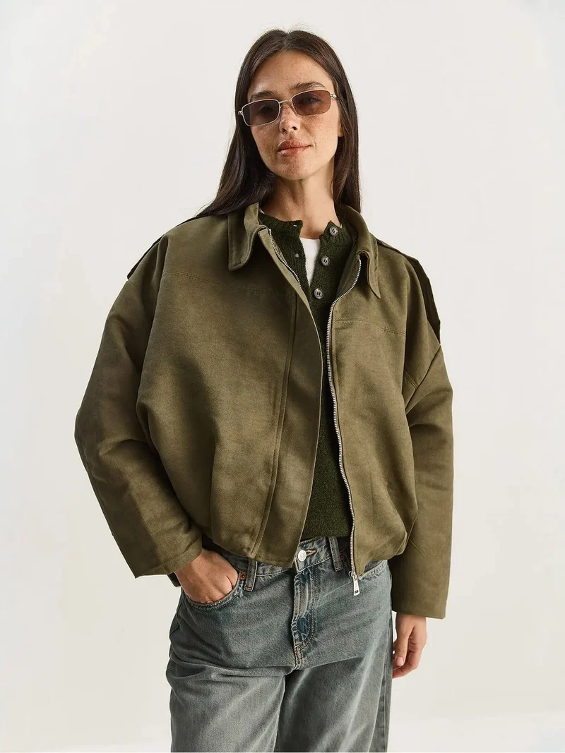 بيانكو لوتشي LUCCI Oversized Faux Suede Jacket