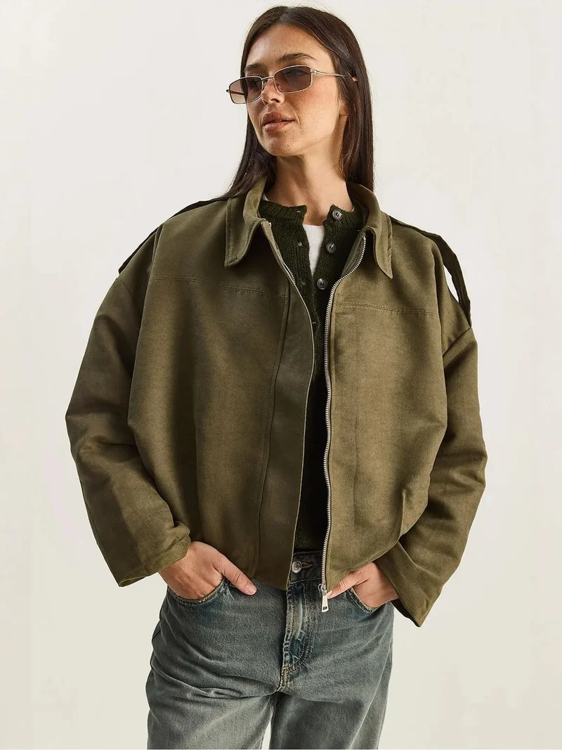 بيانكو لوتشي LUCCI Oversized Faux Suede Jacket