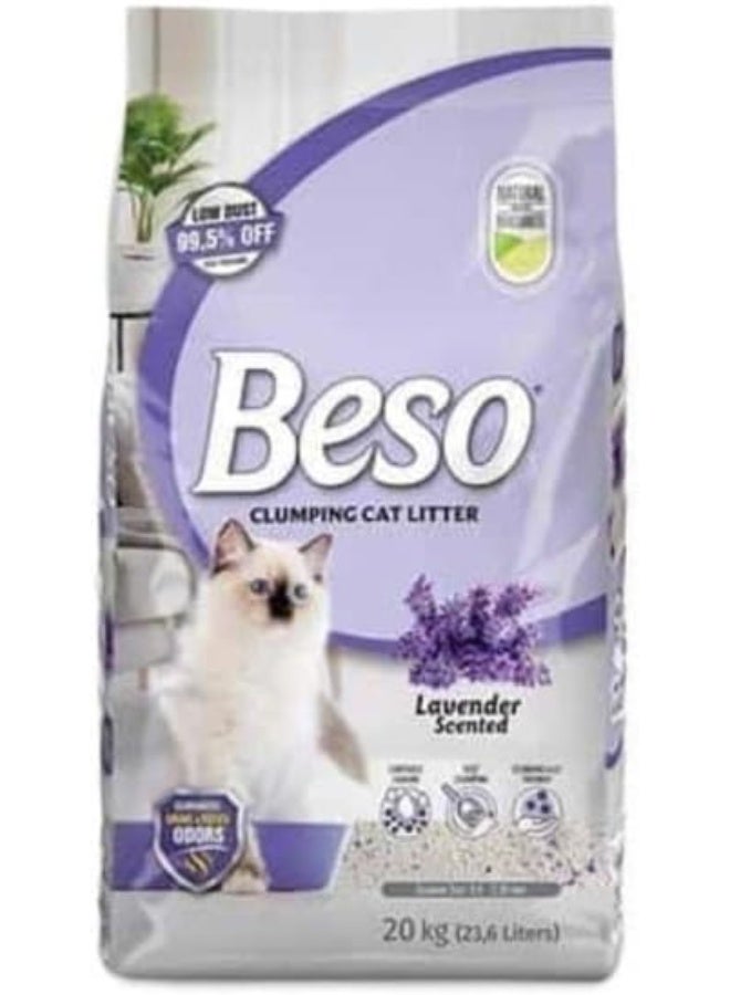 Beso Lavender Scented Clumping Cat Litter – Fast Clumping, Odor Control, Dust-Free & Long-Lasting Freshness 23.6L - Image 1