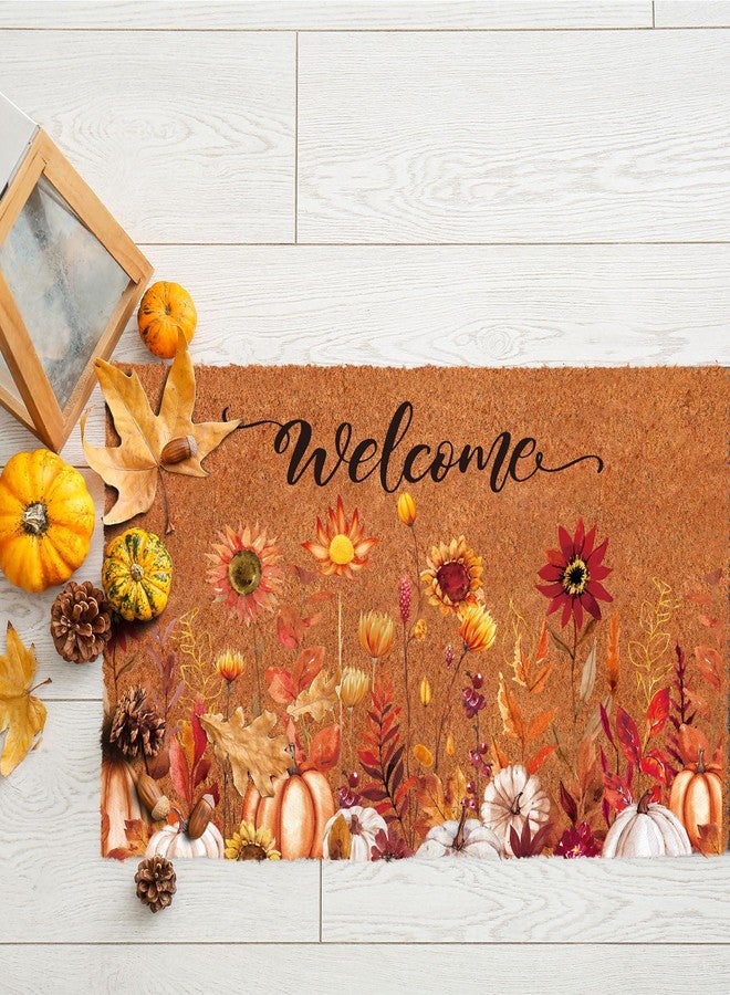 Capoda Fall Welcome Doormat Fall Coir Door Mat Autumn Decorative Floor Mat Wildflower Pumpkin Front Door Rugs Autumn Welcome Doormat for Thanksgiving Indoor Outdoor Entrance Porch Decor 17 x 29 Inch - Image 3