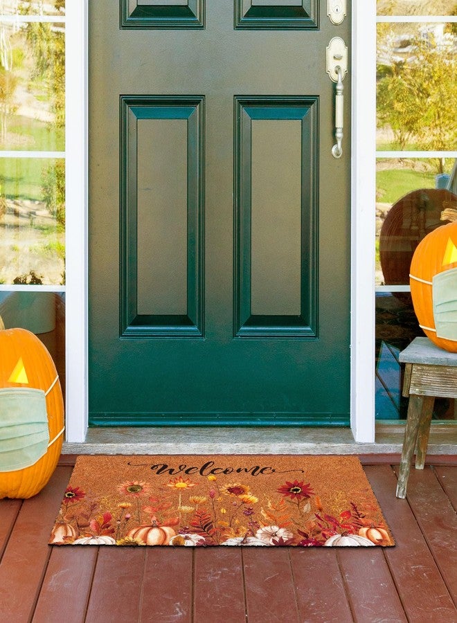 Capoda Fall Welcome Doormat Fall Coir Door Mat Autumn Decorative Floor Mat Wildflower Pumpkin Front Door Rugs Autumn Welcome Doormat for Thanksgiving Indoor Outdoor Entrance Porch Decor 17 x 29 Inch - Image 4