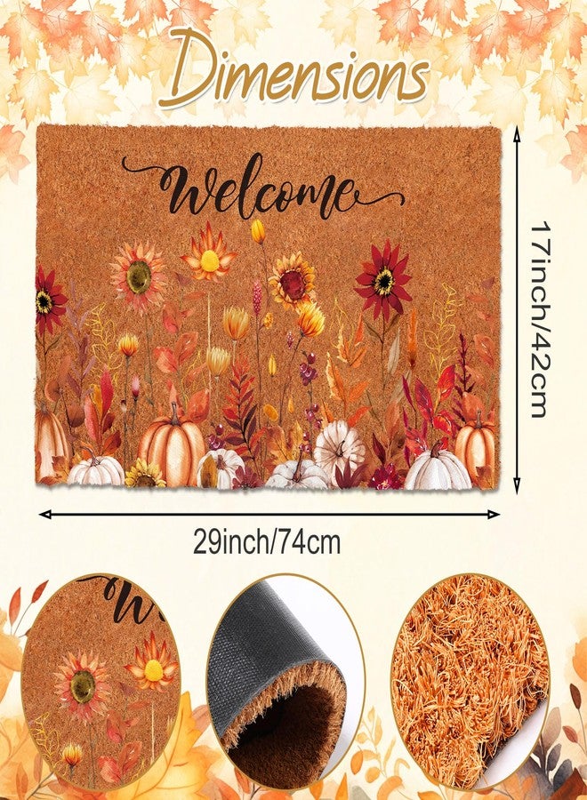 Capoda Fall Welcome Doormat Fall Coir Door Mat Autumn Decorative Floor Mat Wildflower Pumpkin Front Door Rugs Autumn Welcome Doormat for Thanksgiving Indoor Outdoor Entrance Porch Decor 17 x 29 Inch - Image 2