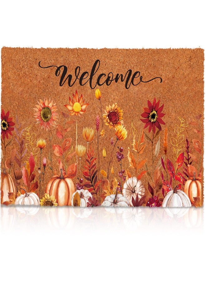Capoda Fall Welcome Doormat Fall Coir Door Mat Autumn Decorative Floor Mat Wildflower Pumpkin Front Door Rugs Autumn Welcome Doormat for Thanksgiving Indoor Outdoor Entrance Porch Decor 17 x 29 Inch - Image 1