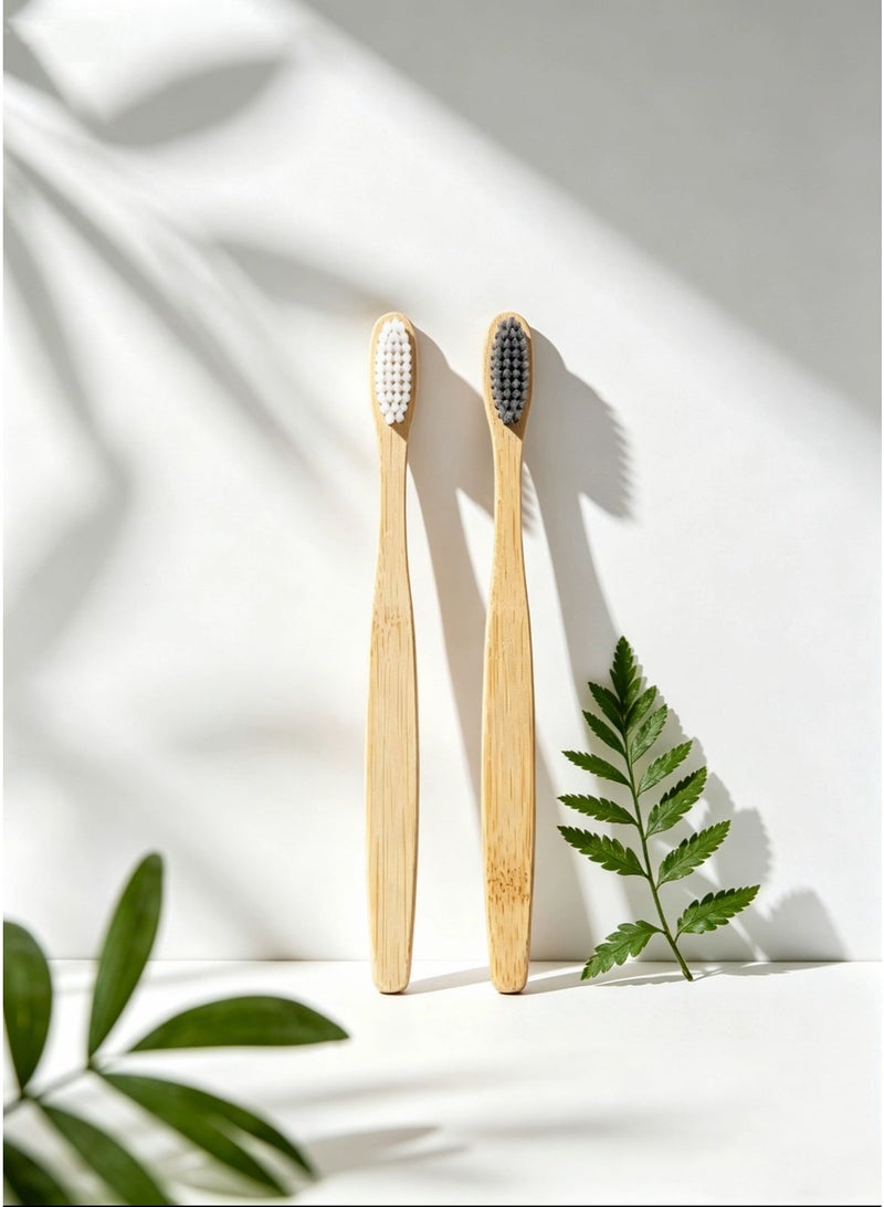 4-Pack Bamboo Charcoal Toothbrushes for Adults – Soft Bristle, Biodegradable Eco-Friendly Oral Care Set (2 White + 2 Gray) - Image 2