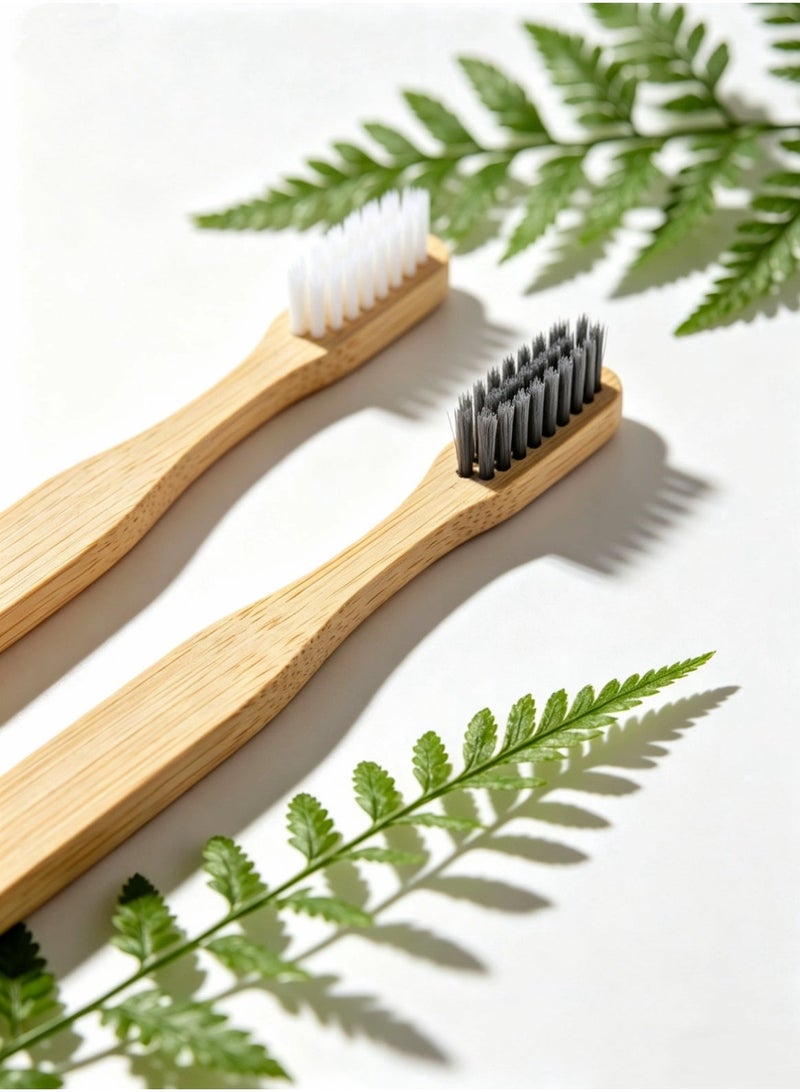 4-Pack Bamboo Charcoal Toothbrushes for Adults – Soft Bristle, Biodegradable Eco-Friendly Oral Care Set (2 White + 2 Gray) - Image 3