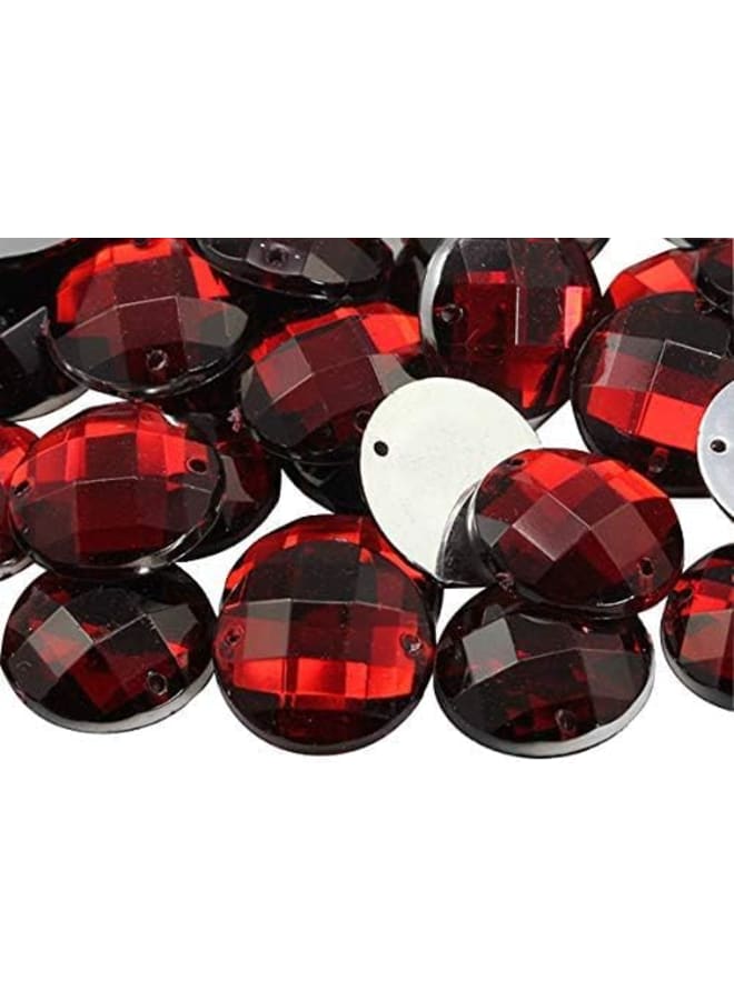 12mm Red Ruby CH17 Flat Back Sew On Round Beads Acrylic Rhinestones Sewing Plastic Gems with Holes for Jewelry, Clothes, Garment Embelishments, Shoes, Cosplays, Crafts 60 Pieces  - Image 2