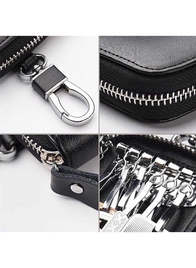 Ant - PU Leather Car Key Case Car Bag, Car Key Chain Bag with Zipper, Key Wallet Card Wallet (Black) - Image 1