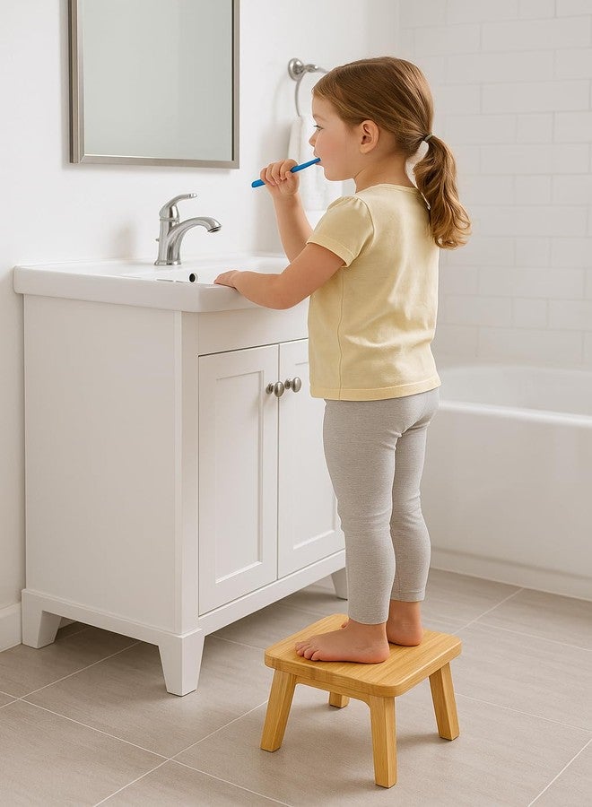 PELYN Small Wooden Step Stool for Kids – Mini Toddler Stool to Sit or Stand – Anti-Slip Bamboo Stool for Bathroom Sink, Potty Training & Kitchen - Image 3