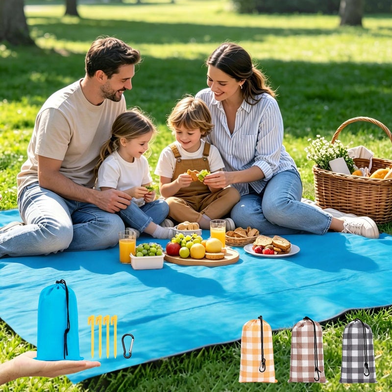 Fammart بطانية شاطئ فامارت مقاومة للرمال والماء، بطانية نزهة صغيرة الحجم، حصيرة شاطئ سريعة الجفاف وخفيفة الوزن، قماش تخييم مع جيوب زاوية وأوتاد للمشي والمهرجانات والترفيه في الهواء الطلق - Image 1