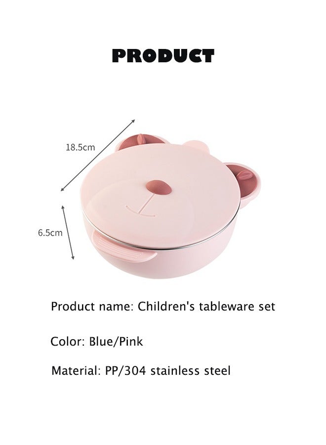 Cartoon Baby Divided Plate Stainless Steel Infants Feeding Bowl Feeding Plate Child Assisted Tableware(Pink) - Image 4