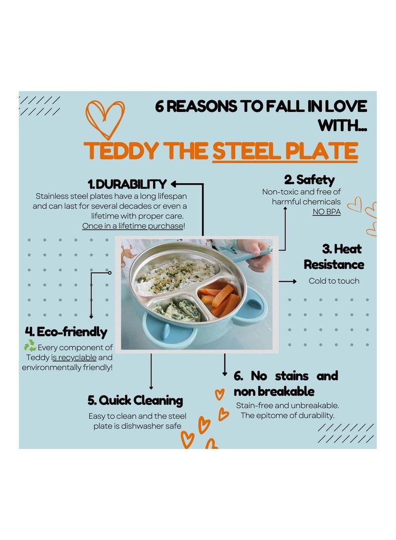 Cartoon Baby Divided Plate Stainless Steel Infants Feeding Bowl Feeding Plate Child Assisted Tableware(Pink) - Image 5