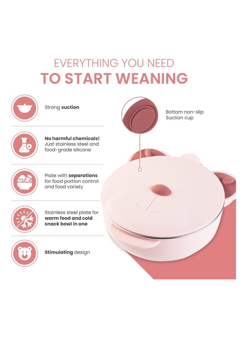 Cartoon Baby Divided Plate Stainless Steel Infants Feeding Bowl Feeding Plate Child Assisted Tableware(Pink) - Image 3