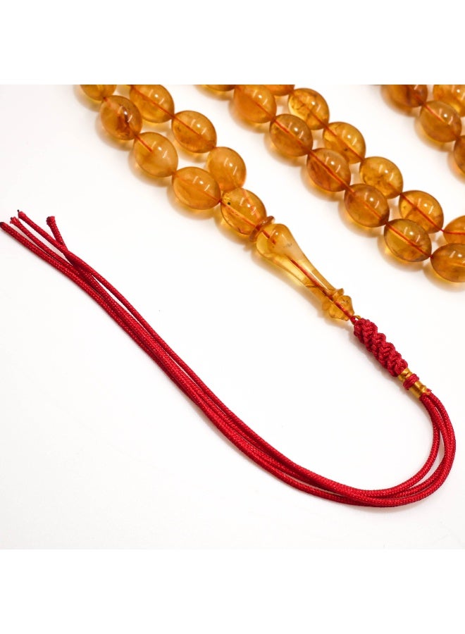Kabs Amber Rosary 45 Beads 10x13.5mm Honey Gold Oval Prayer Beads 36.5g Red Silk Tassel - Image 2