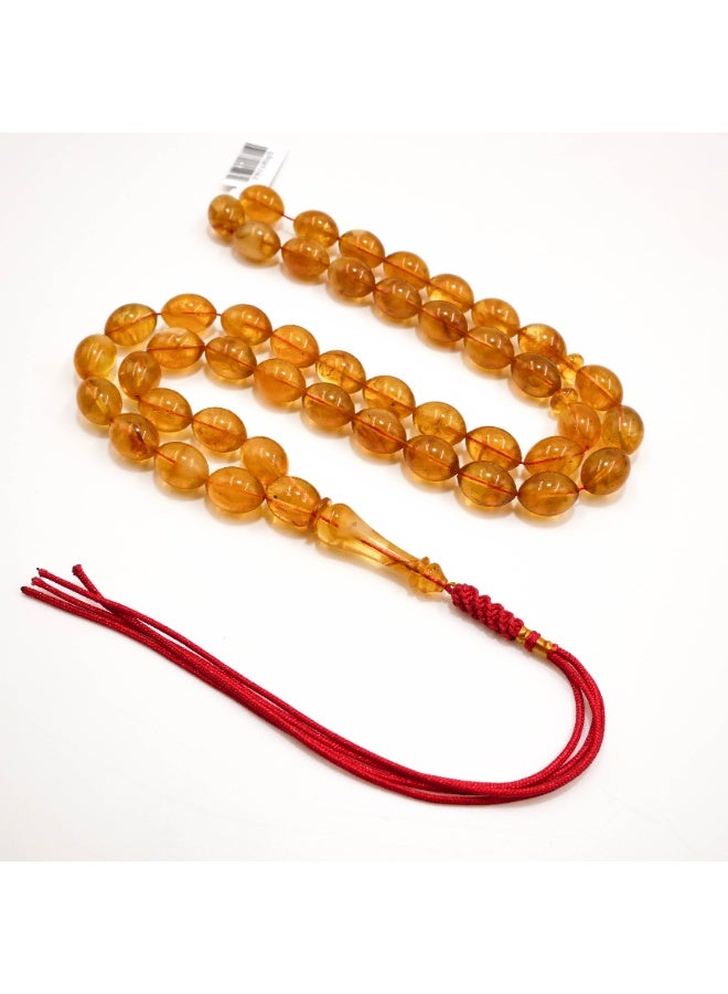 Kabs Amber Rosary 45 Beads 10x13.5mm Honey Gold Oval Prayer Beads 36.5g Red Silk Tassel - Image 1