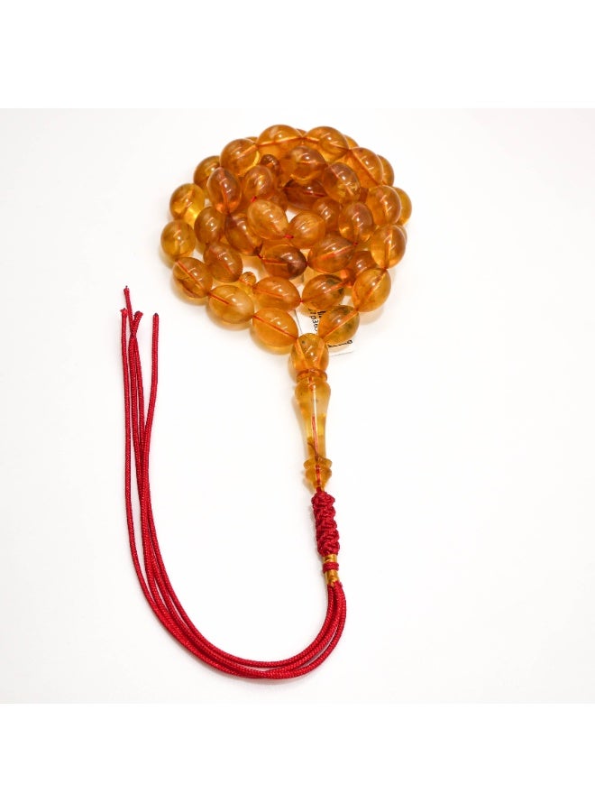 Kabs Amber Rosary 45 Beads 10x13.5mm Honey Gold Oval Prayer Beads 36.5g Red Silk Tassel - Image 3
