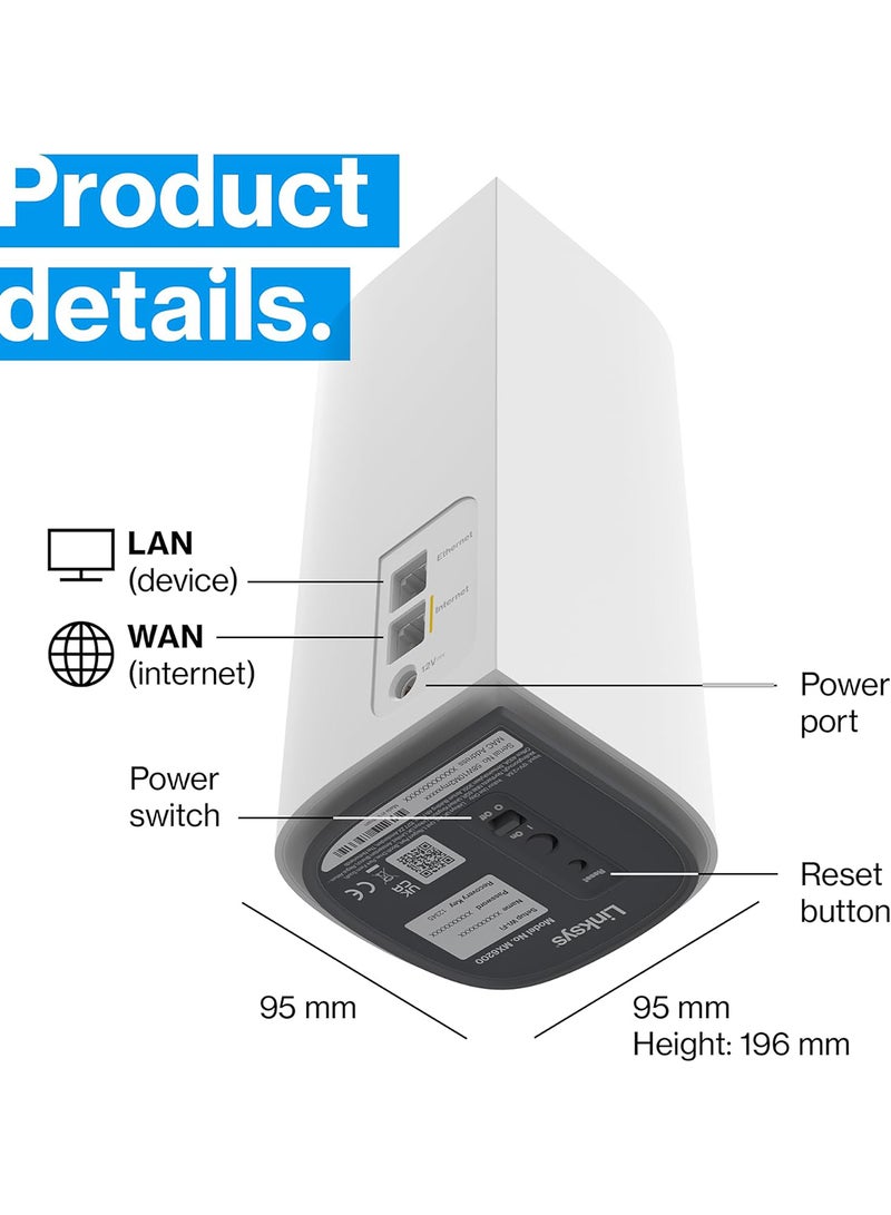 LINKSYS Velop Pro WiFi 6E Tri-Band Mesh System MX6201-KE - Cognitive Mesh Router with 6 Ghz Band Access & 5.4 Gbps True Gigabit Speed - Whole-Home Coverage up to 3,000 sq. ft. & 200 Devices - 1 Pack White - Image 3