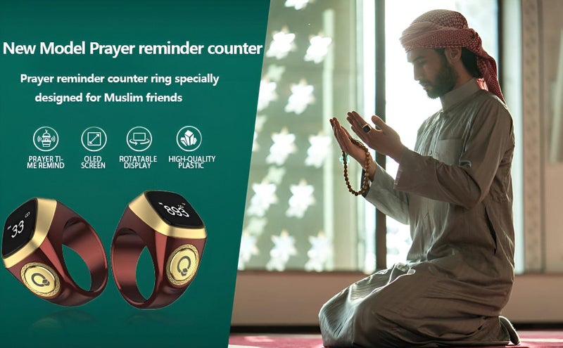 Digital Zikr Ring – High-tech prayer ring with integrated prayer alerts, OLED display showing time, and a dedicated button for easy zikr recitation. - Image 3