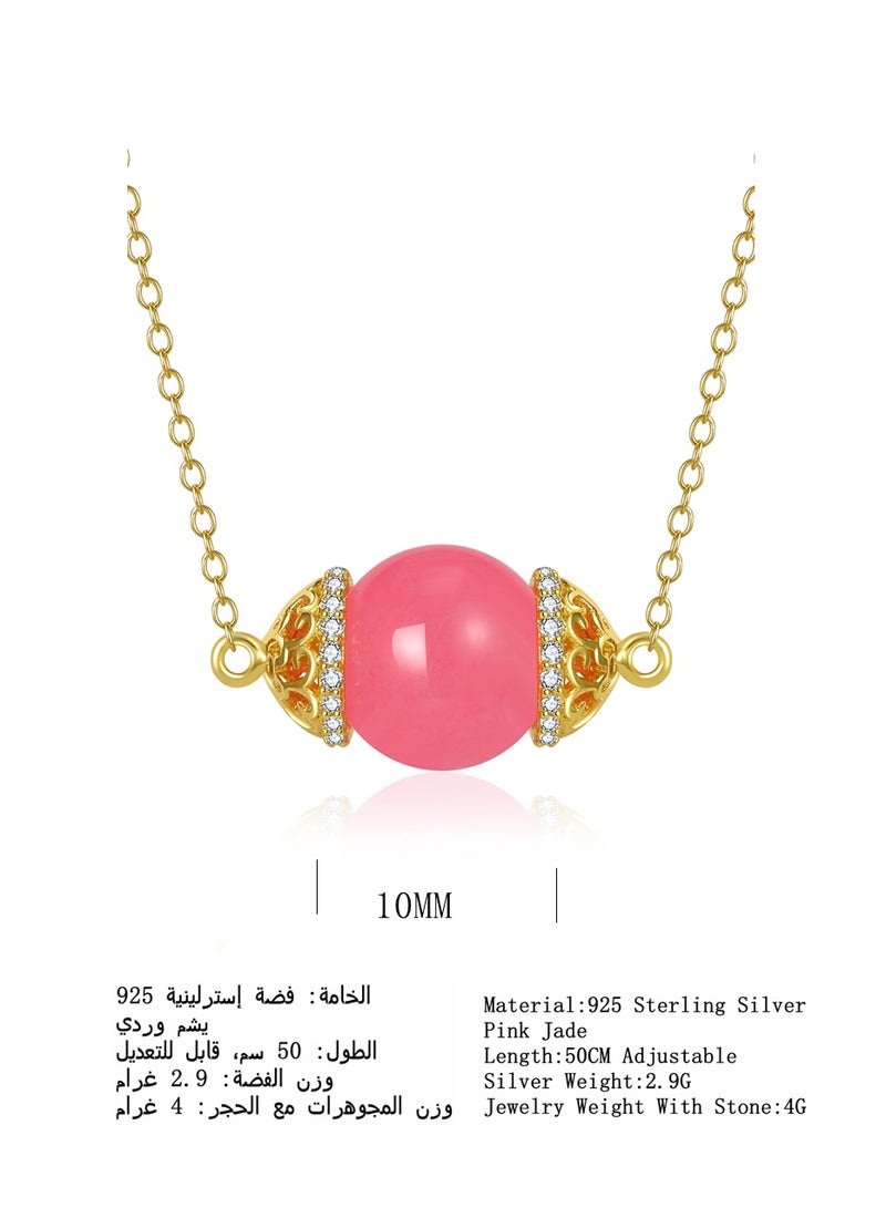Moonmory Luxury Design18K Gold Plated 925 Silver Pink Jade Pendant Necklace For Women Mosque Dome 10MM Pink Jade Pendant Necklace With White Zircon , 50CM Adjustable Chain, Fashion Jewelry for Women Gift For Ramadan, Valentine’s Day, Mother’s Day - Image 2