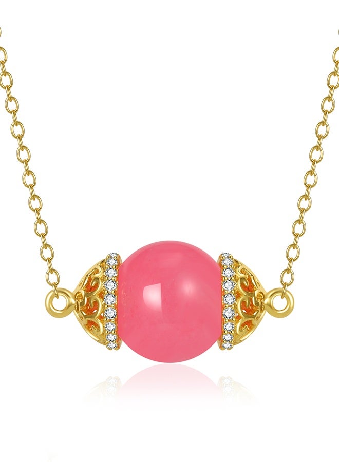 Moonmory Luxury Design18K Gold Plated 925 Silver Pink Jade Pendant Necklace For Women Mosque Dome 10MM Pink Jade Pendant Necklace With White Zircon , 50CM Adjustable Chain, Fashion Jewelry for Women Gift For Ramadan, Valentine’s Day, Mother’s Day - Image 1