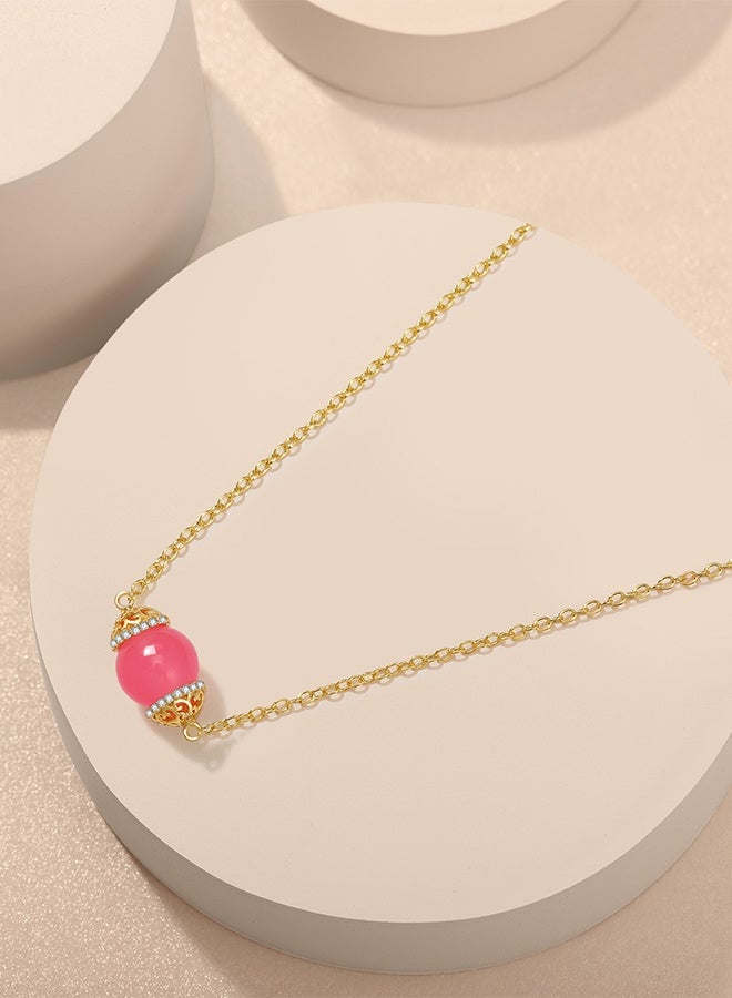 Moonmory Luxury Design18K Gold Plated 925 Silver Pink Jade Pendant Necklace For Women Mosque Dome 10MM Pink Jade Pendant Necklace With White Zircon , 50CM Adjustable Chain, Fashion Jewelry for Women Gift For Ramadan, Valentine’s Day, Mother’s Day - Image 4