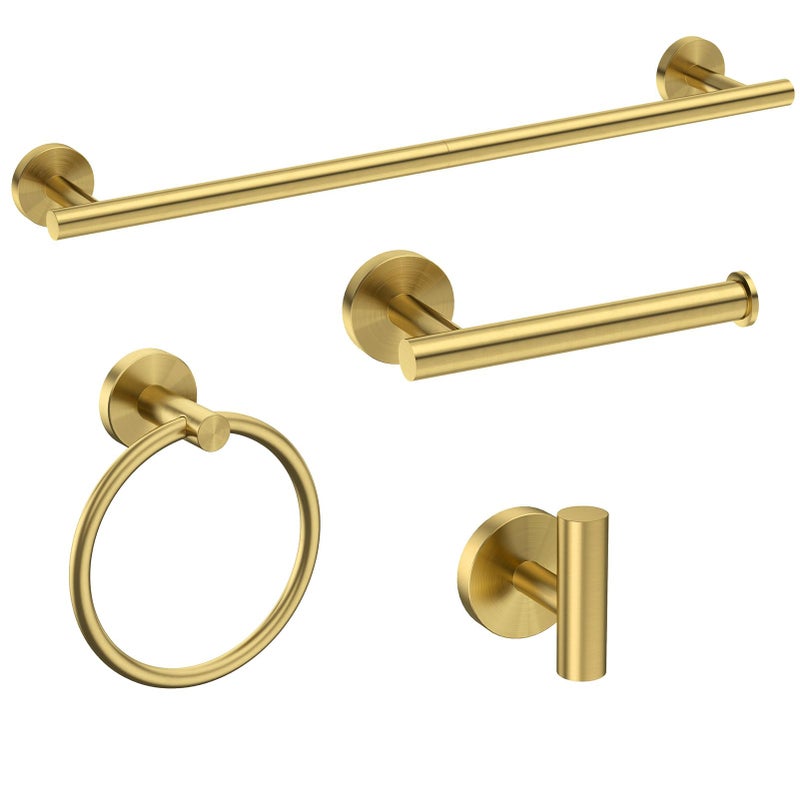 USHOWER Brushed Gold Bathroom Accessories Set  24-Inch Towel Bar Set Wall Mounted  Durable SUS304 Stainless Steel Bathroom Hardware Set  4-Piece - Image 1