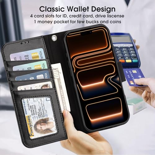 Arae Compatible with iPhone 17 Pro Max Case Wallet with Card Holder, Wristlet Strap Wallet Flip Cover for iPhone 17 Pro Max 6.9 inch Men/Women, RFID Blocking, Kickstand, Black - Image 2