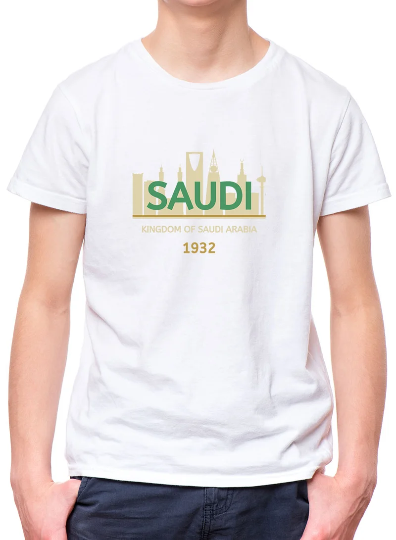 لوحة تيشيرت قطن للأطفال مناسب للأولاد والبنات لمناسبة اليوم الوطني السعودي أو للفخر بالانتماء للوطن في كل الأوقات