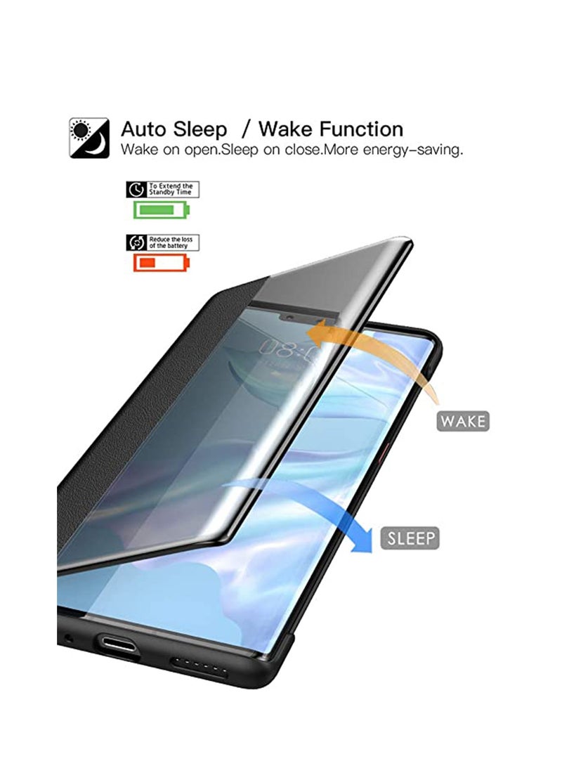 SYOSI جراب Huawei Mate 30 Pro باللون الأخضر، جراب TPU مبطن وممتص للصدمات، جراب شفاف مقاوم للصدمات، جراب قلاب من الجلد الصناعي مع نافذة عرض ذكية لهاتف Huawei Mate 30 Pro - Image 2