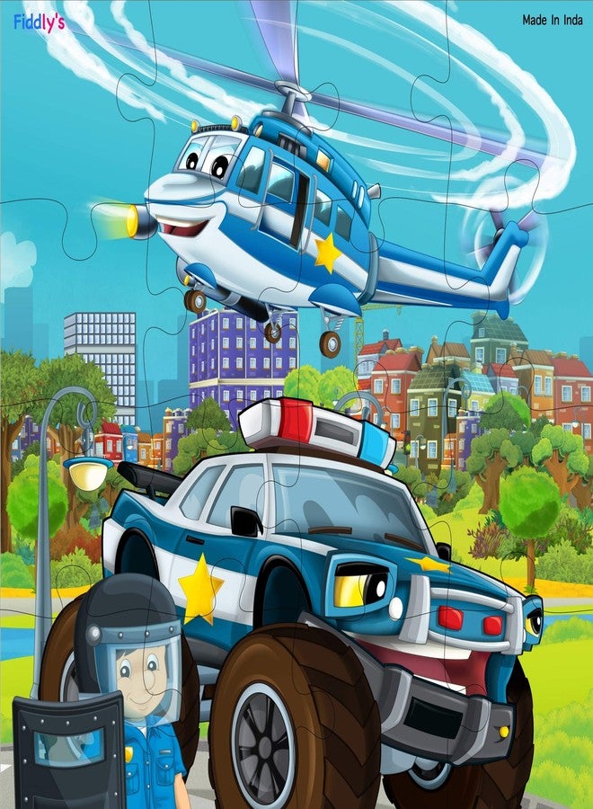 Fiddlys Fiddly's 16-Piece Wooden Jigsaw Puzzles for Kids Ages 3+, Double Layered Wooden Puzzles with Bright Front & Back Print (Pack of 2 - Fireman & Policeman) - Image 4