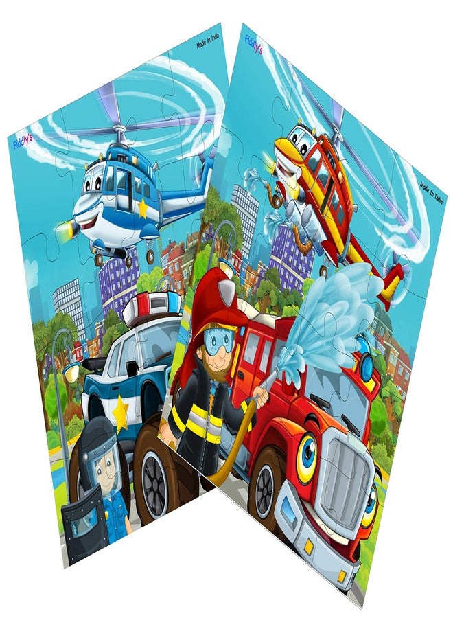 Fiddlys Fiddly's 16-Piece Wooden Jigsaw Puzzles for Kids Ages 3+, Double Layered Wooden Puzzles with Bright Front & Back Print (Pack of 2 - Fireman & Policeman) - Image 2
