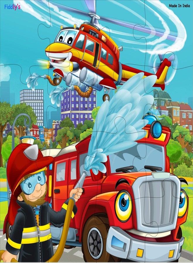 Fiddlys Fiddly's 16-Piece Wooden Jigsaw Puzzles for Kids Ages 3+, Double Layered Wooden Puzzles with Bright Front & Back Print (Pack of 2 - Fireman & Policeman) - Image 3