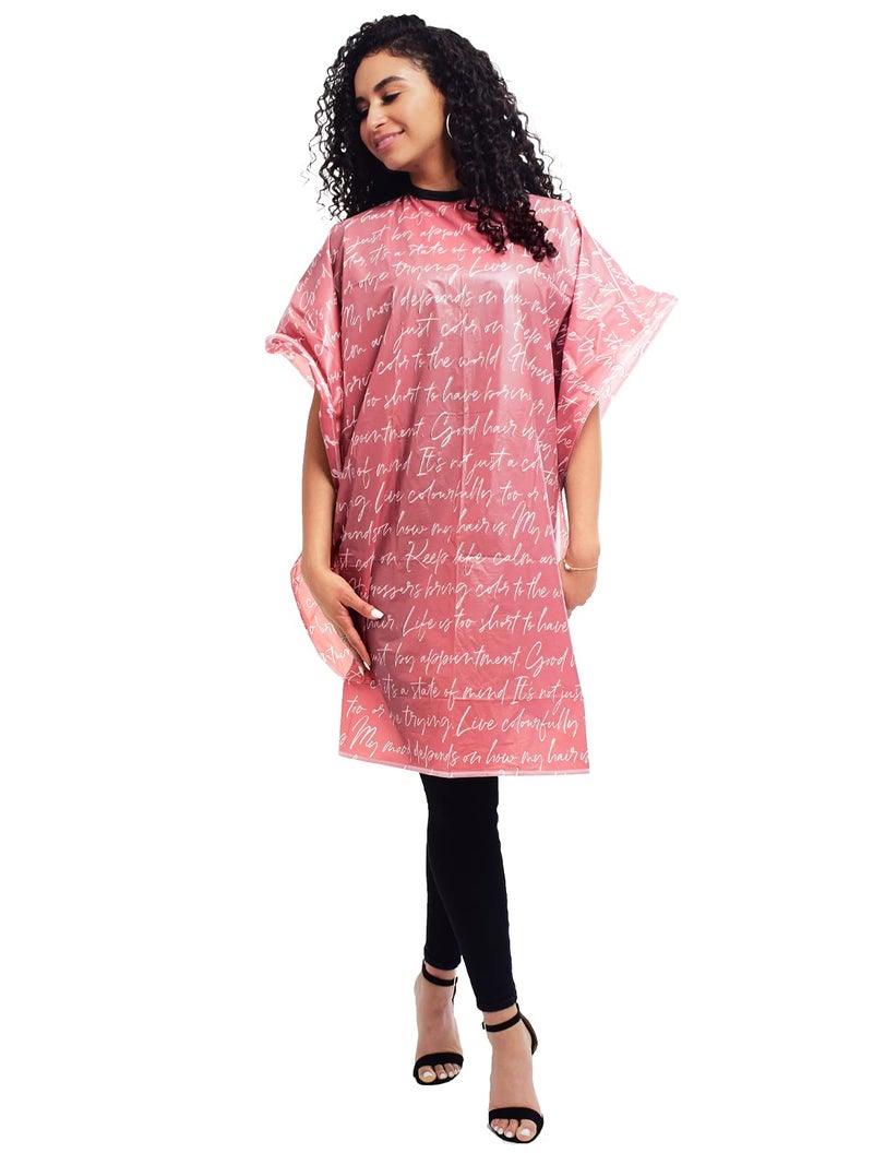 Betty Dain Hair Stylist Shampoo Cape, Waterproof & Stain Resistant Vinyl, Soft Nylon Neckband, Durable & Reusable Client Cover, Touch-and-close Fastener, 36 x 54 inches, Secret Messages - Rose - Image 2