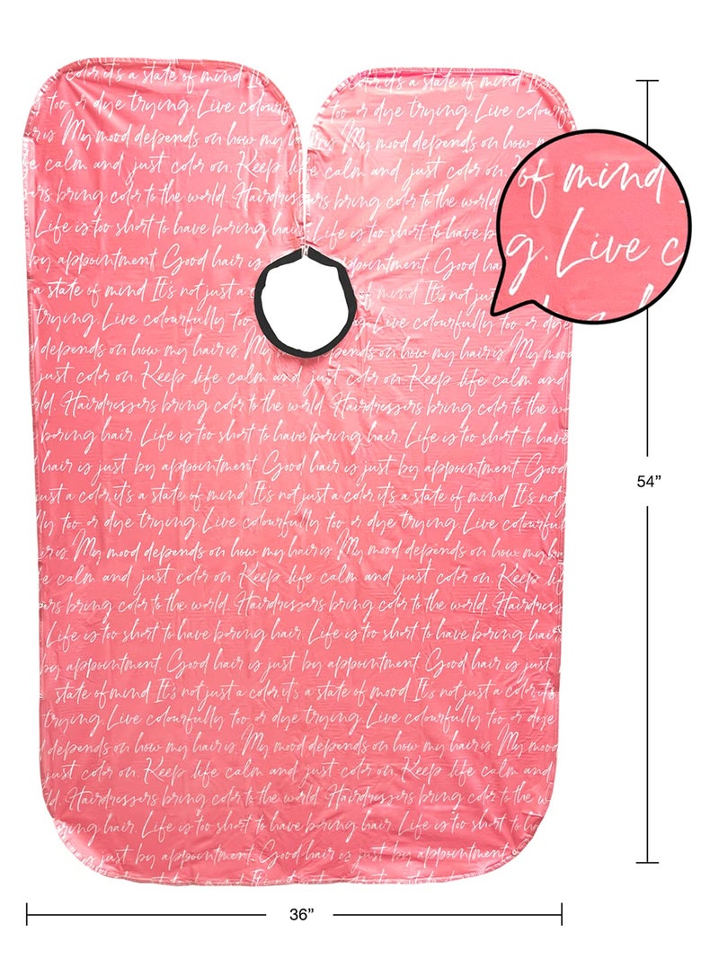 Betty Dain Hair Stylist Shampoo Cape, Waterproof & Stain Resistant Vinyl, Soft Nylon Neckband, Durable & Reusable Client Cover, Touch-and-close Fastener, 36 x 54 inches, Secret Messages - Rose - Image 3
